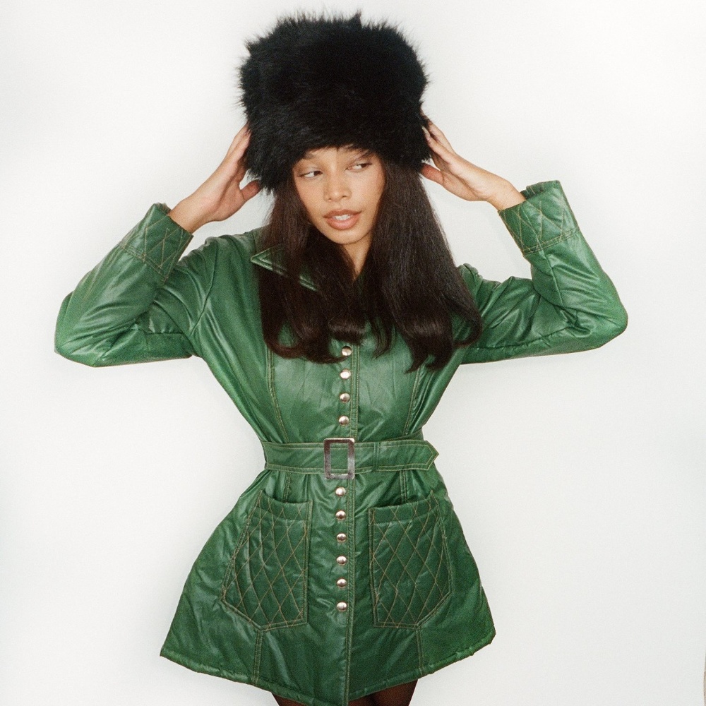 Vintage Dark Green Puffer Jacke